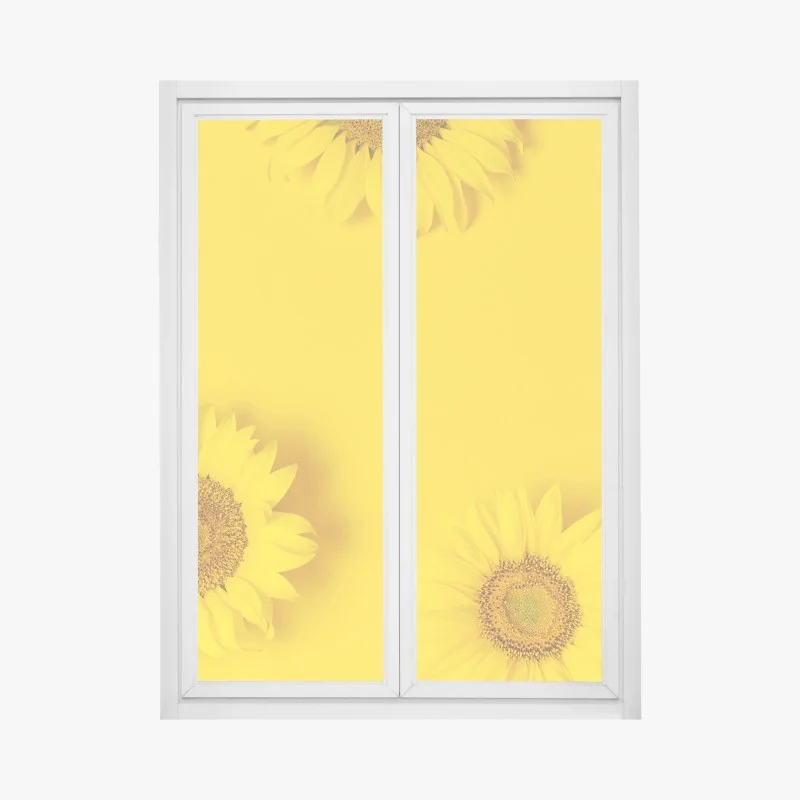 Window decal sunflower trio on yellow background