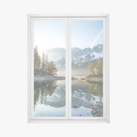 Window decal mountain lake reflection at sunrise • Wallissimo®