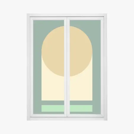 Window decal golden sun over geometric block • Wallissimo®