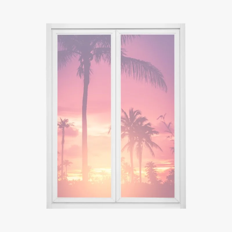 Window decal tropical sunset palm silhouettes