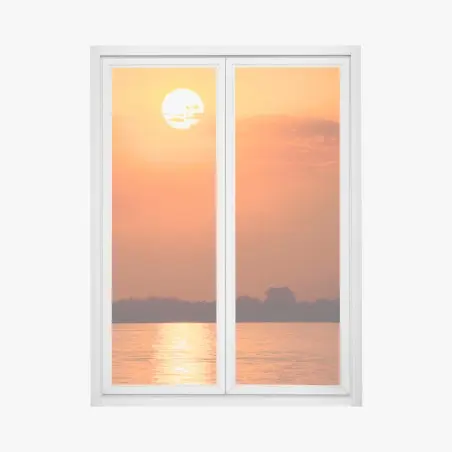 Window decal golden sunset over tranquil lake • Wallissimo®