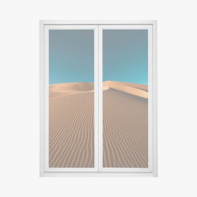 Window decal golden sand dunes under deep blue sky