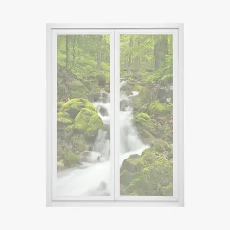 Window decal lush mossy waterfall in Slovenský Raj • Wallissimo®