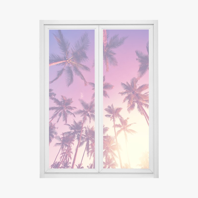 Window decal tropical palms at sunset