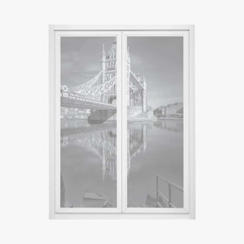 Window decal Tower Bridge reflection in grayscale