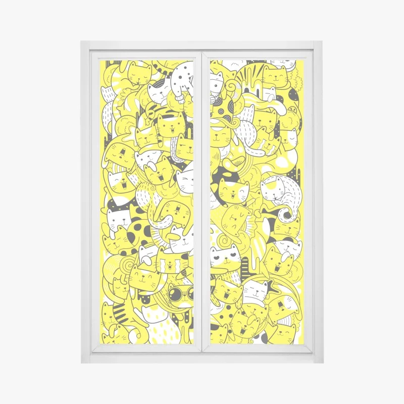 Window decal playful yellow cat collage