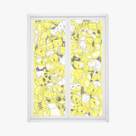 Window decal playful yellow cat collage • Wallissimo®