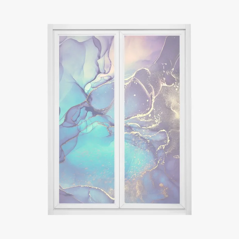 Window decal turquoise and gold fluid marble