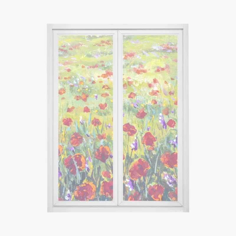Window decal impressionist poppy meadow