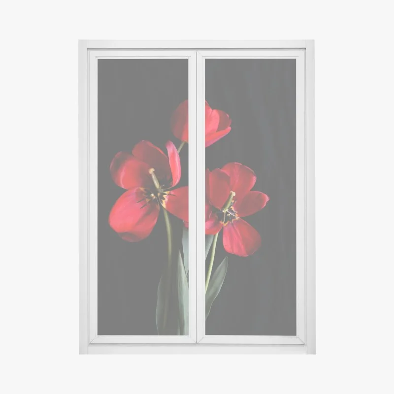 Window decal three red tulips on black