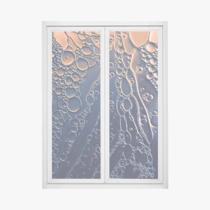 Window decal blue and gold abstract bubbles