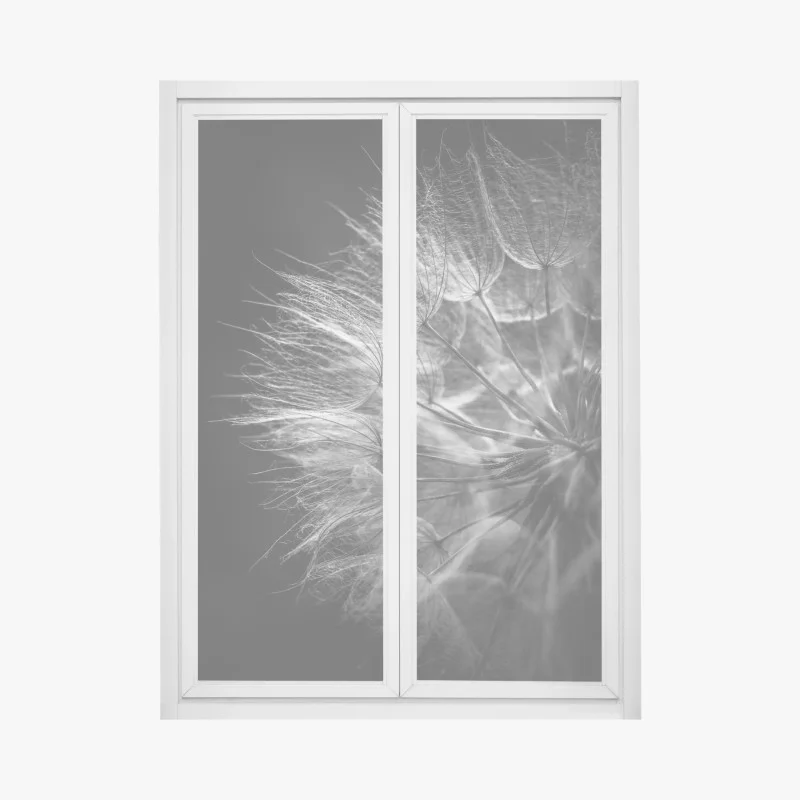 Window decal delicate dandelion seed head in monochrome