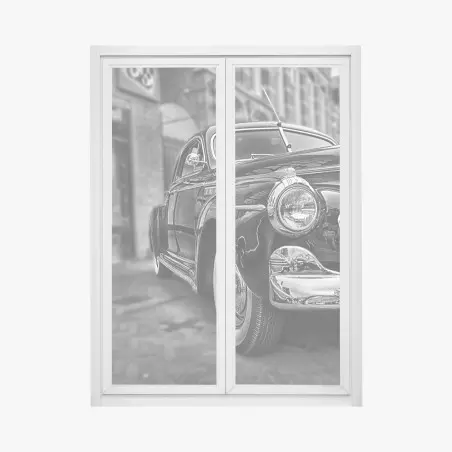 Window decal vintage classic car on cobblestone street • Wallissimo®