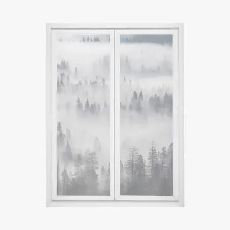 Window decal mist-shrouded pine forest • Wallissimo®