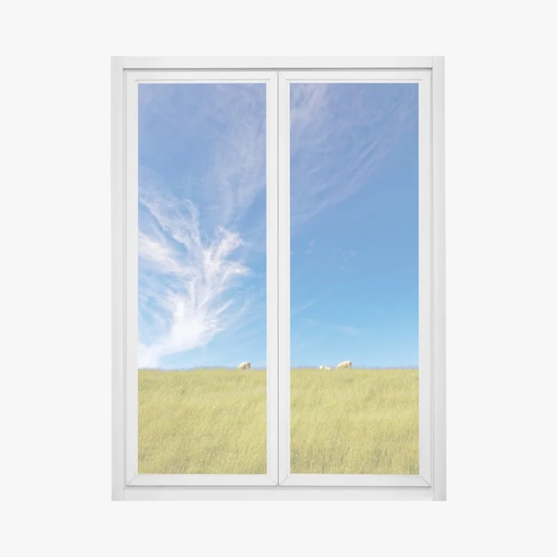 Window decal serene meadow under blue sky