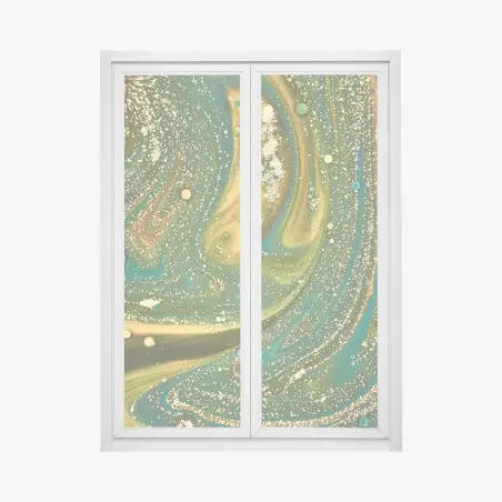 Window decal green and gold fluid marble art print • Wallissimo®