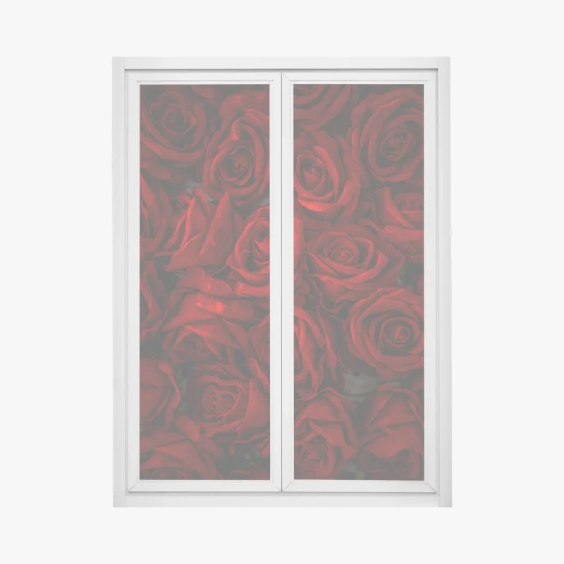 Window decal lush red roses close-up