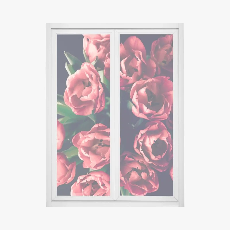 Window decal moody pink tulip bouquet