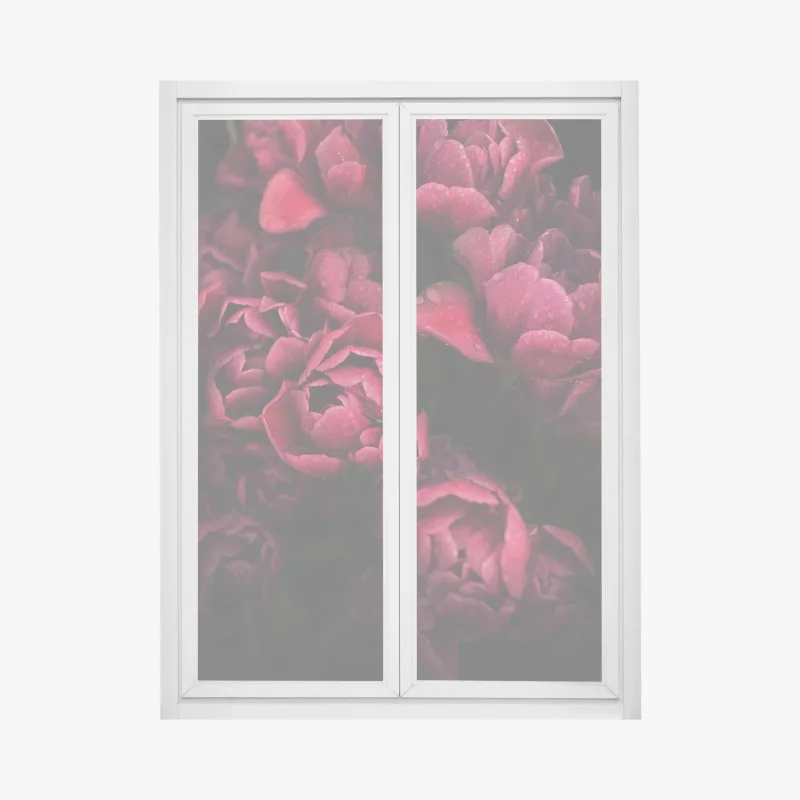 Window decal deep crimson blooms with raindrops