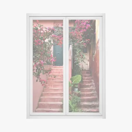 Window decal bougainvillea stairway entrance • Wallissimo®