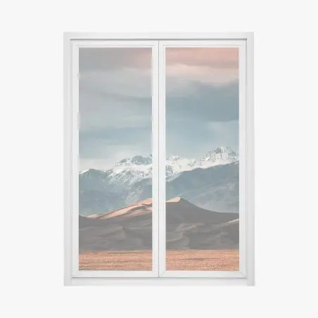 Window decal desert dunes beneath snowy peaks • Wallissimo®
