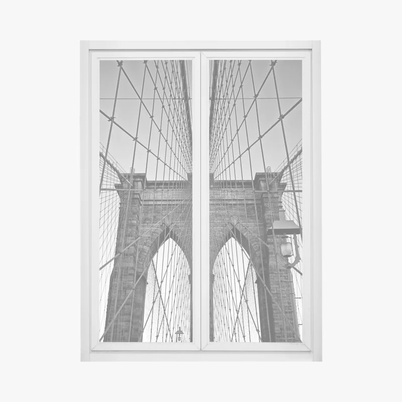 Window decal symmetric suspension bridge in black and white