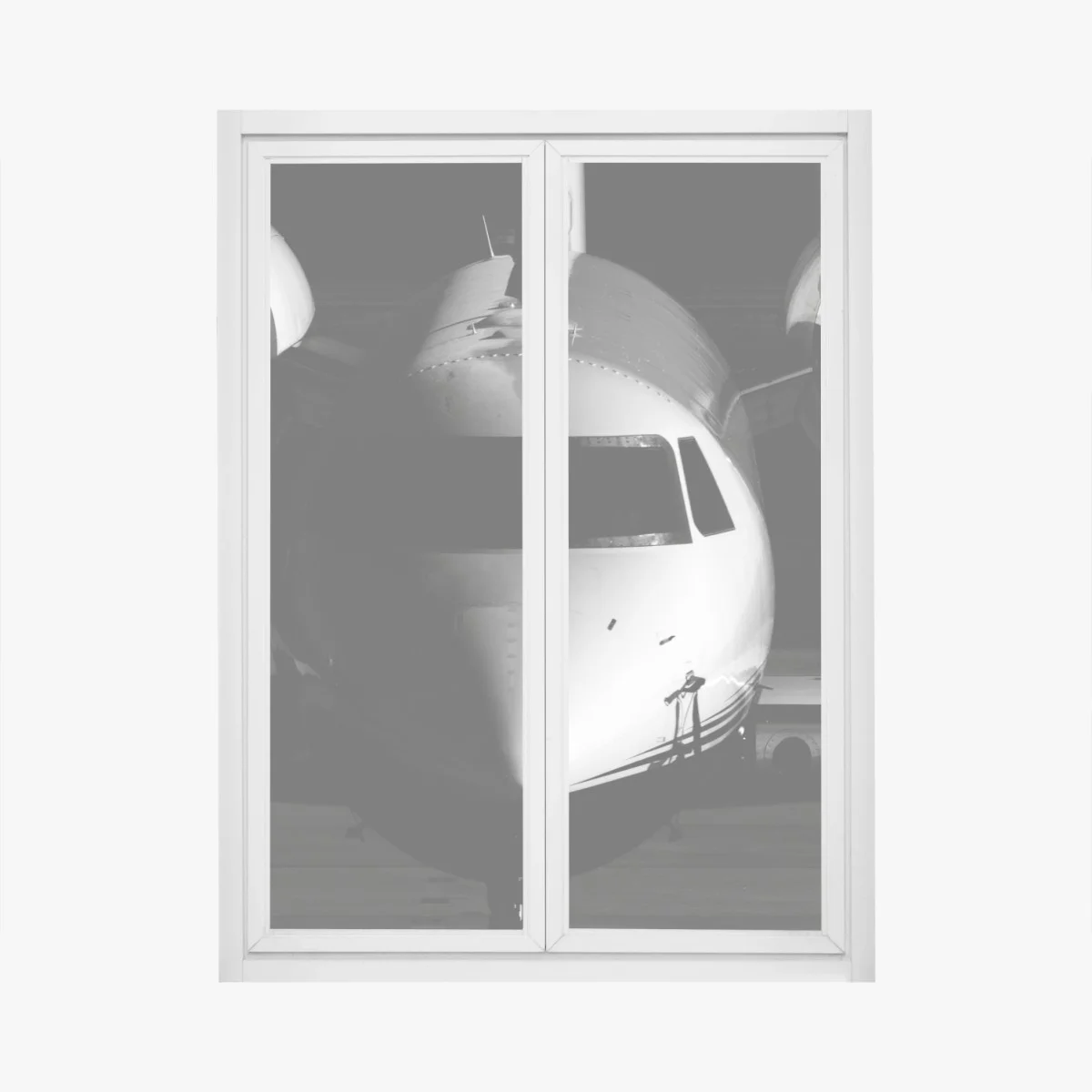 Window decal monochrome private jet front view • Wallissimo® Window decal monochrome private jet front view • Wallissimo®