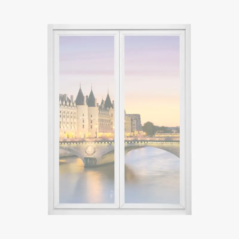 Window decal Paris sunset over the historic bridge