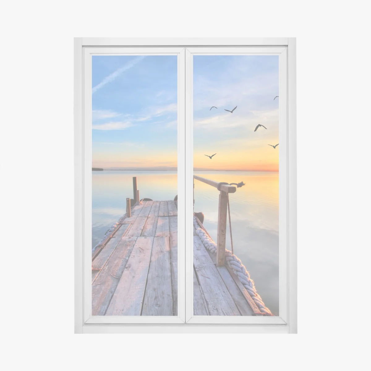 Window decal sunset at the wooden pier • Wallissimo® Window decal sunset at the wooden pier • Wallissimo®