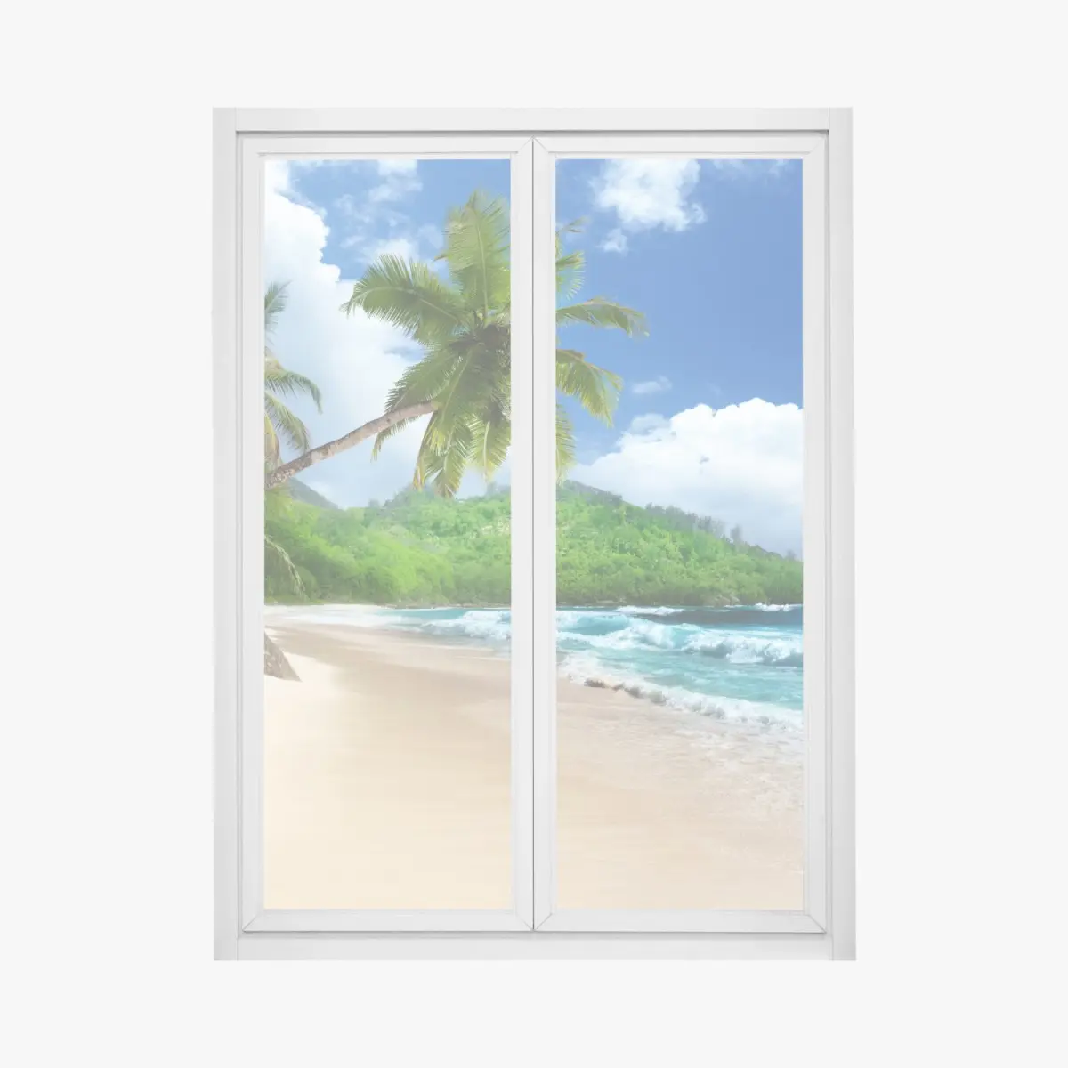 Window decal serene tropical beach on Mahe, Seychelles • Wallissimo® Window decal serene tropical beach on Mahe, Seychelles • Wallissimo®