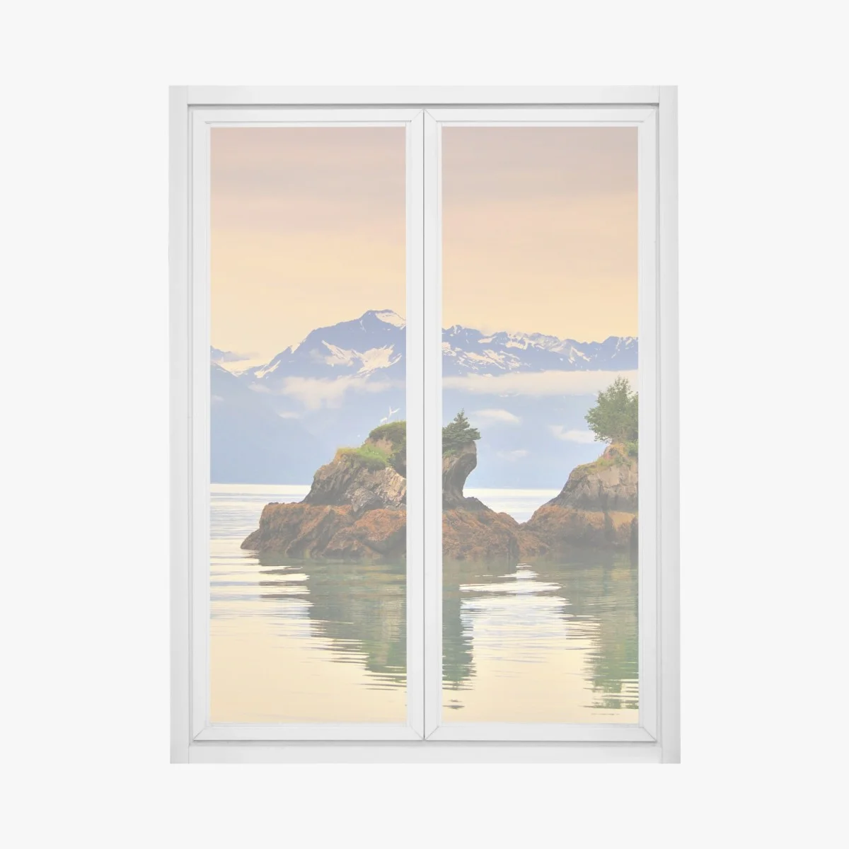 Window decal serene island reflections at sunset • Wallissimo® Window decal serene island reflections at sunset • Wallissimo®