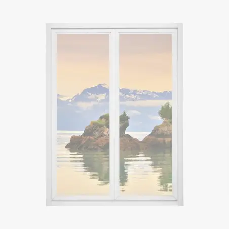 Window decal serene island reflections at sunset • Wallissimo®