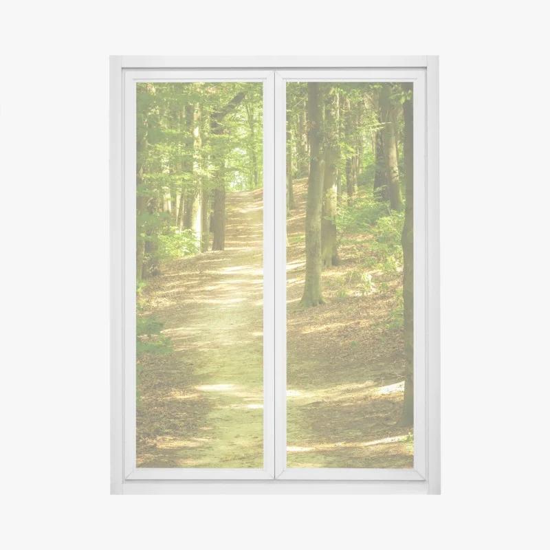 Window decal sunlit forest trail