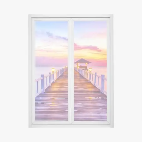 Window decal sunset pier leading to tranquil horizon • Wallissimo®