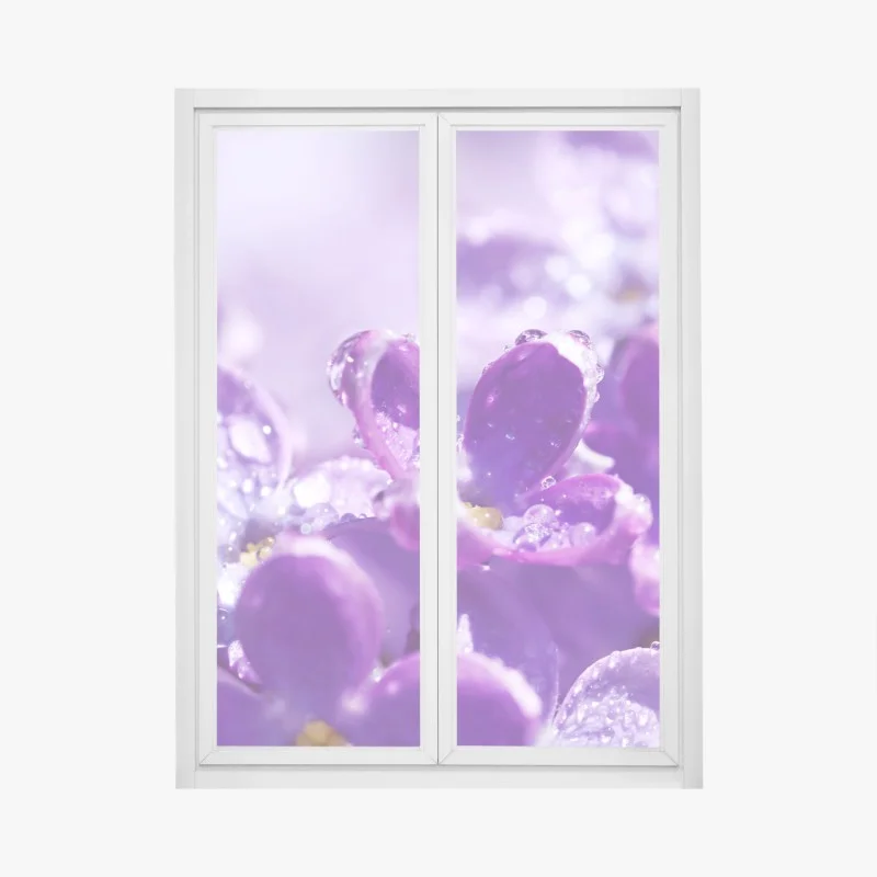 Window decal purple lilac blossom with dewdrops