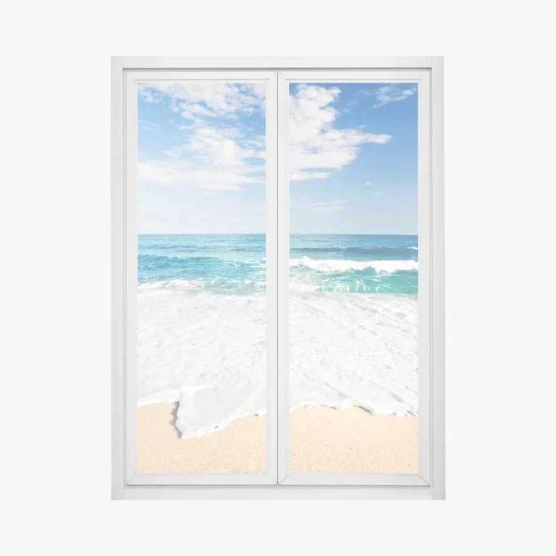 Window decal turquoise waves on sandy beach
