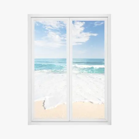 Window decal turquoise waves on sandy beach • Wallissimo®