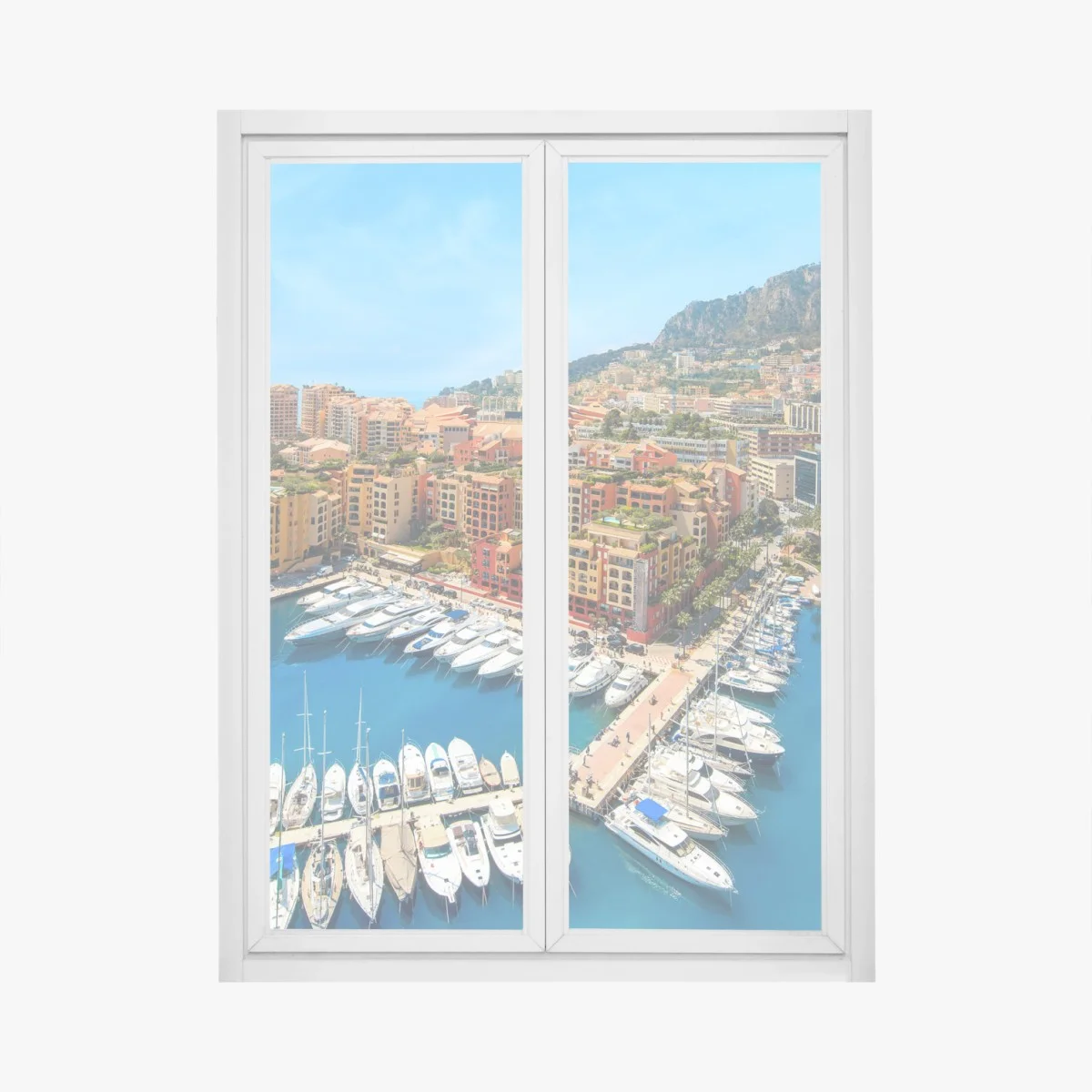 Window decal sunny marina coastal cityscape • Wallissimo® Window decal sunny marina coastal cityscape • Wallissimo®
