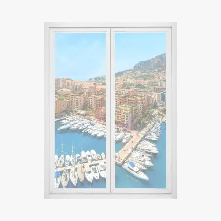 Window decal sunny marina coastal cityscape • Wallissimo®