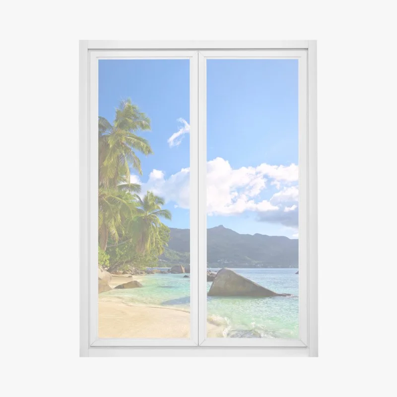 Window decal tropical beach on Mahe Island