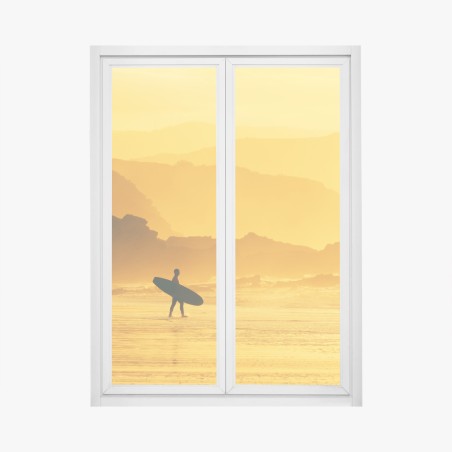 Window decal surfer at golden sunset • Wallissimo®