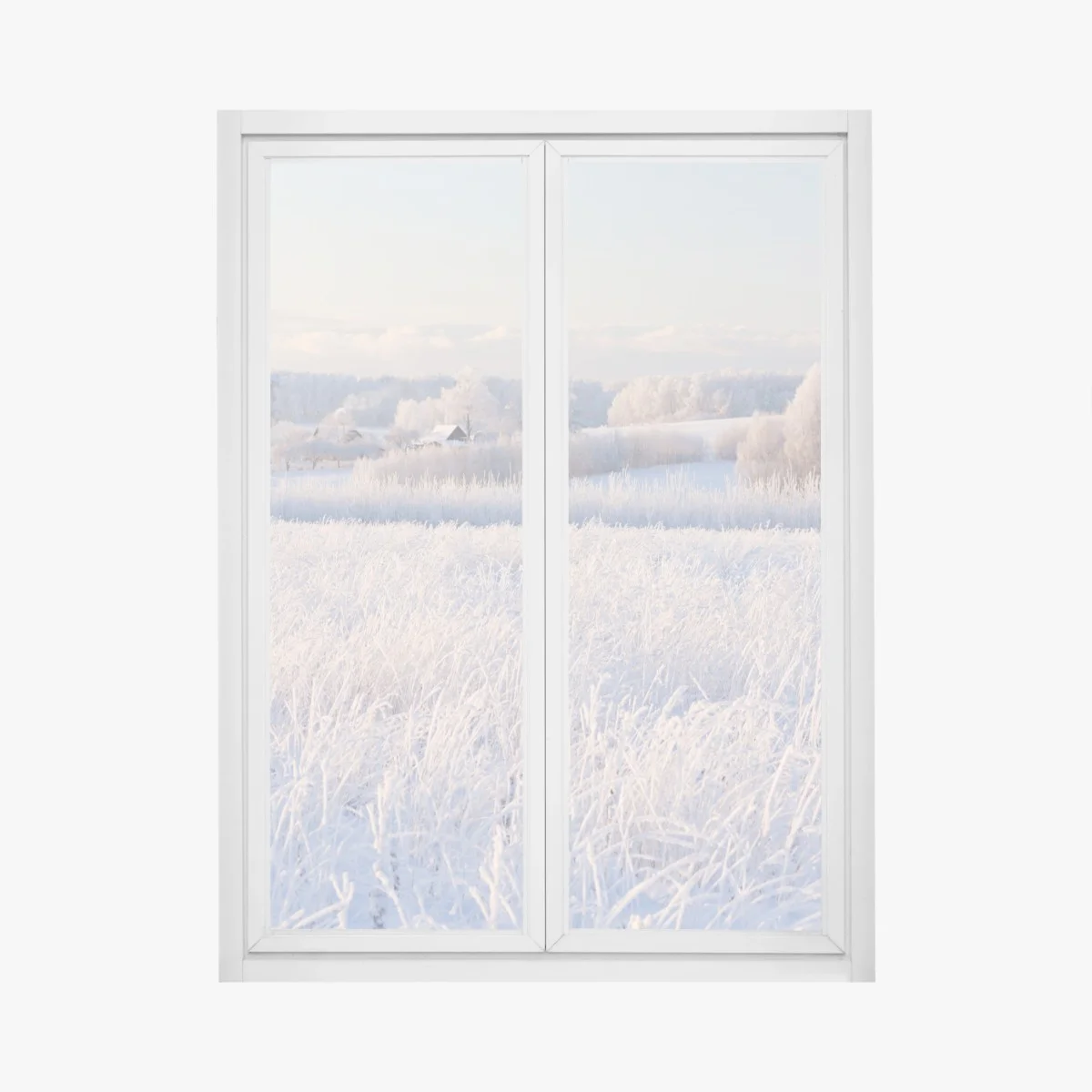Window decal frosted winter meadow at dawn ⁕ Wallissimo® Window decal frosted winter meadow at dawn ⁕ Wallissimo®