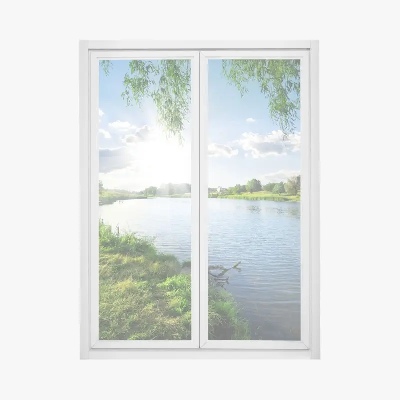 Window decal sunlit riverside landscape with lush greenery