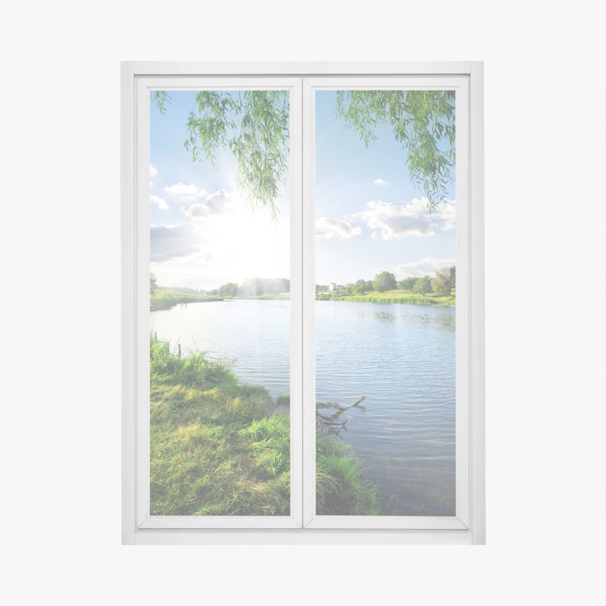 Window decal sunlit riverside landscape with lush greenery • Wallissimo® Window decal sunlit riverside landscape with lush greenery • Wallissimo®