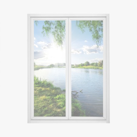 Window decal sunlit riverside landscape with lush greenery • Wallissimo®
