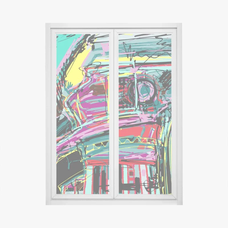 Window decal vibrant turquoise abstract car composition