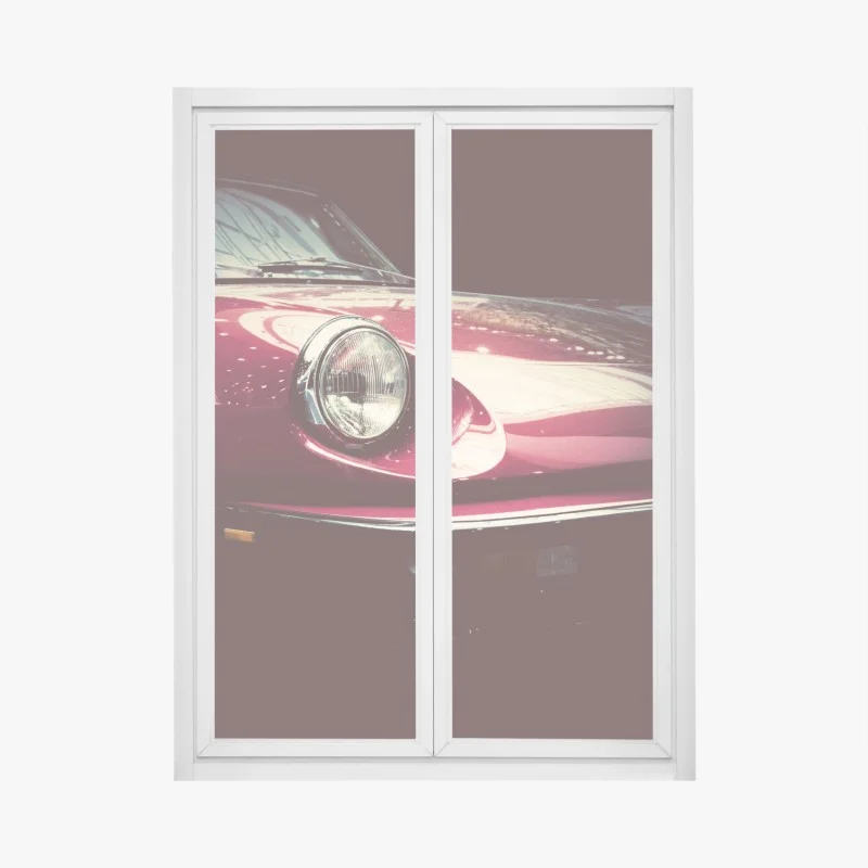 Window decal classic red sports car close-up