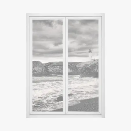 Window decal Yaquina Bay Lighthouse on stormy coast • Wallissimo®