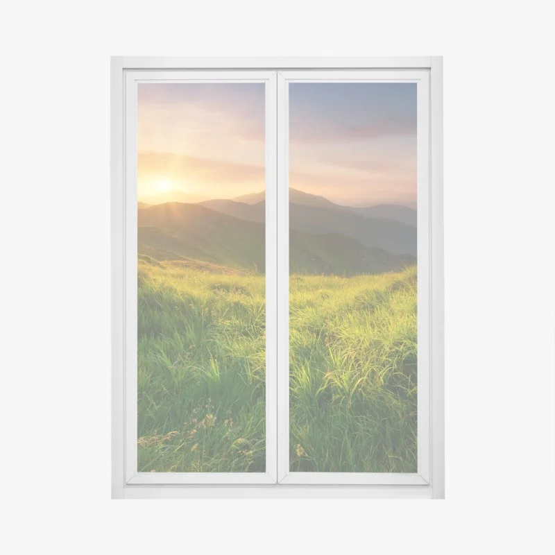 Window decal sunrise over emerald mountain valley