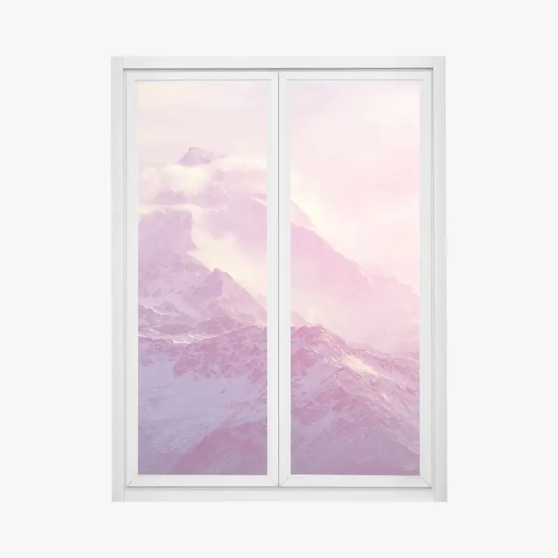 Window decal pastel alpine sunrise mountain landscape